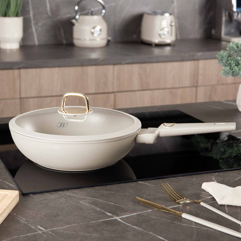 BH/8064,BH/8064N,Wok con tapa 28cm,Crema Mate,Wok 28 cm con tapa,wok,wok con tapa,batería de cocina,cocinar,Sartenes