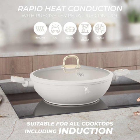 BH/8065, Wok con tapa 30cm, Crema Mate, Wok 30 cm con tapa, Wok, Wok con tapa, Batería de cocina, Cocinar, Sartenes