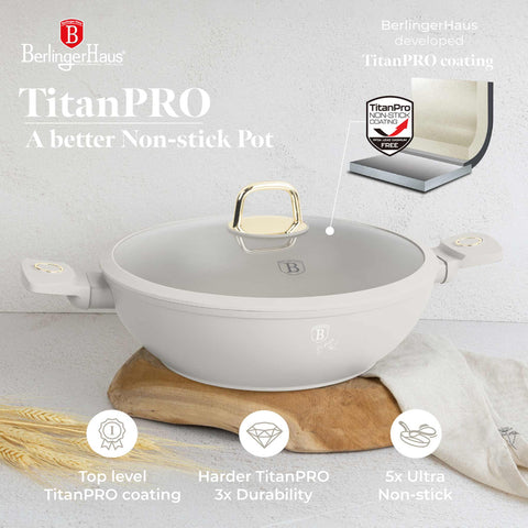  BH/8065, Wok con tapa 30cm, Crema Mate, Wok 30 cm con tapa, Wok, Wok con tapa, Batería de cocina, Cocinar, Sartenes