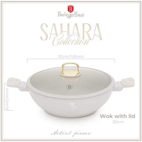 wok, wok con tapa, utensilios de cocina, cocinar,wok de 30 cm con tapa,crema mate,NUEVO,BH/8065