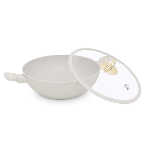 wok, wok con tapa, utensilios de cocina, cocinar,wok de 30 cm con tapa,crema mate,NUEVO,BH/8065