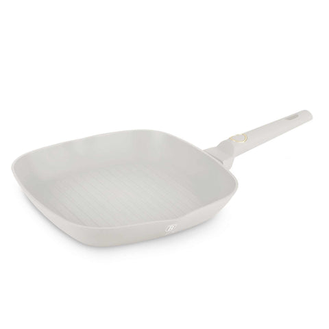Product image of Grill pan 28cm. Part of the Sahara Collection . Features: • Material: forged aluminum with non-stick titanPro coating • Grill pan Ø28*4,1 cm 2,1L • Color: matt cream REGISTERED DESIGN BY BERLINGER HAUS!. (Studio view). Official Berlinger Haus product, boosted by Promintra sl.