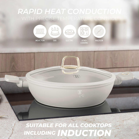  BH/8069, Olla baja con tapa 30cm, Crema Mate, Olla baja 30 cm, Olla baja, Olla baja con tapa, Olla, Utensilios de cocina, Cocina, Ollas y cazuelas