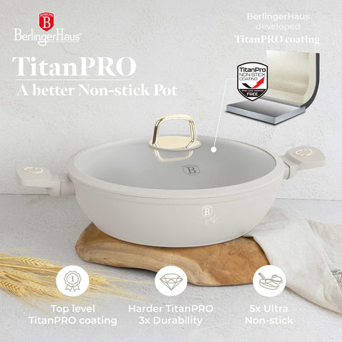  BH/8069, Olla baja con tapa 30cm, Crema Mate, Olla baja 30 cm, Olla baja, Olla baja con tapa, Olla, Utensilios de cocina, Cocina, Ollas y cazuelas