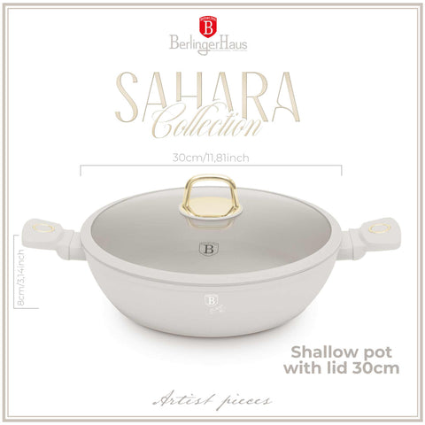  BH/8069, Olla baja con tapa 30cm, Crema Mate, Olla baja 30 cm, Olla baja, Olla baja con tapa, Olla, Utensilios de cocina, Cocina, Ollas y cazuelas