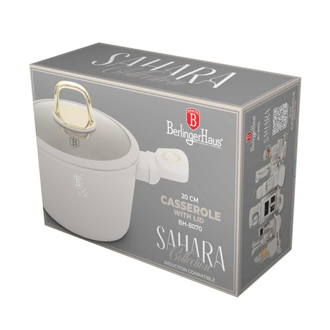 BH/8070, Cacerola con tapa 20 cm, crema mate, cacerola de 20 cm, cacerola, olla, cacerola con tapa, batería de cocina, cocina, Berlinger Haus, Promintra, caja de regalo, conceptual, estilo de vida