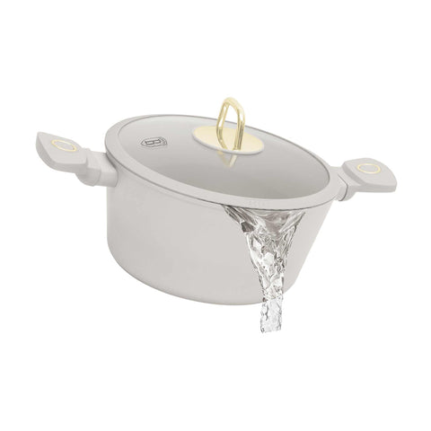Product image of Casserole with lid 24cm. Part of the Sahara Collection . Features: • Material: forged aluminum with non-stick titanPro coating • Casserole with lid Ø24*11,8 cm 4,1L • Color: matt cream REGISTERED DESIGN BY BERLINGE.... (Studio view). Official Berlinger Haus product, boosted by Promintra sl.