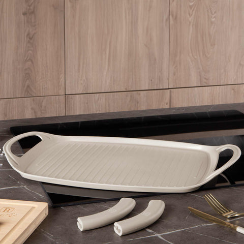  BH/8077, Plancha para asar 47cm, Crema Mate, plancha para asar, parrilla, mango de silicona, sartenes, sartén para asar