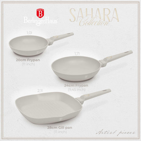 sartén, juego de sartenes, sartén, juego de sartenes, sartén grill, utensilios de cocina, cocinar,juego de sartenes 3 piezas b.,crema mate,NUEVO,BH/8079