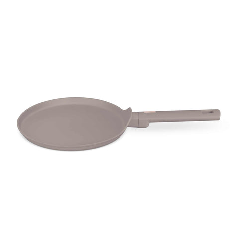 Product image of Pancake pan 25cm. Part of the Taupe Collection . Features: • Material: forged aluminum with non-stick titanPro coating • Pancake pan Ø25*1,5 cm • Color: matt taupe REGISTERED DESIGN BY BERLINGER HAUS!. (Studio view). Official Berlinger Haus product, boosted by Promintra sl.