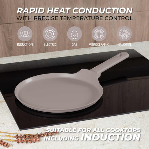  BH/8086, Sartén para panqueques de 28 cm, color topo mate, sartén para panqueques de 28 cm, sartén para panqueques, utensilios de cocina, cocina