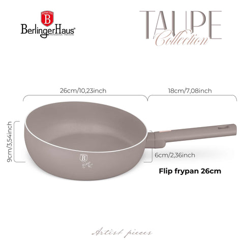  BH/8089, Sartén plegable de 26 cm, color topo mate, sartén plegable de 26 cm, sartén, sartén plegable, sartén, utensilios de cocina, cocina, sartenes, sartén doble