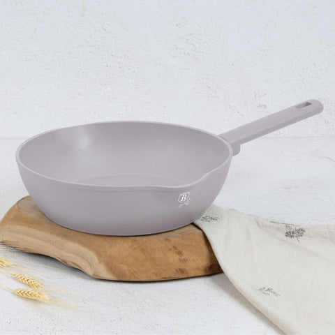 sartén, sartén profunda, sartén, batería de cocina, cocinar, sartén profunda de 24 cm, gris topo mate, NUEVO, BH/8091