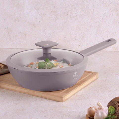 sartén, sartén honda, sartén honda con tapa, sartén, batería de cocina, cocinar, sartén honda 24 cm, gris topo mate, NUEVO, BH/8092