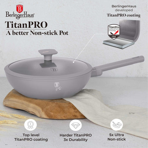  BH/8094, Wok con tapa 28cm, Taupe mate, wok de 28 cm con tapa, wok, wok con tapa, utensilios de cocina, cocina, sartenes