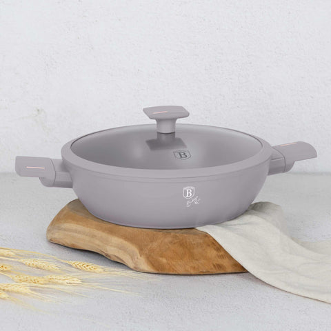  BH/8098, Olla baja con tapa de 28 cm, color topo mate, olla baja de 28 cm, olla baja, olla baja con tapa, olla, utensilios de cocina, cocina, ollas y cazuelas