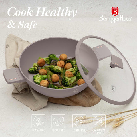  BH/8099, Olla baja con tapa de 30 cm, color topo mate, olla baja de 30 cm, olla baja, olla baja con tapa, olla, utensilios de cocina, cocina, ollas y cazuelas