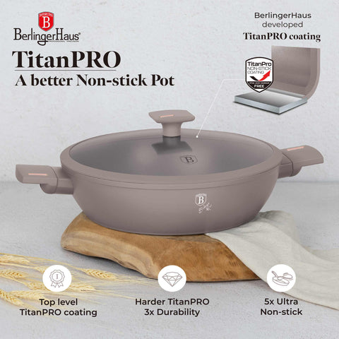  BH/8099, Olla baja con tapa de 30 cm, color topo mate, olla baja de 30 cm, olla baja, olla baja con tapa, olla, utensilios de cocina, cocina, ollas y cazuelas