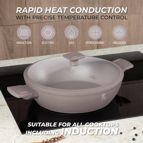  BH/8099, Olla baja con tapa de 30 cm, color topo mate, olla baja de 30 cm, olla baja, olla baja con tapa, olla, utensilios de cocina, cocina, ollas y cazuelas