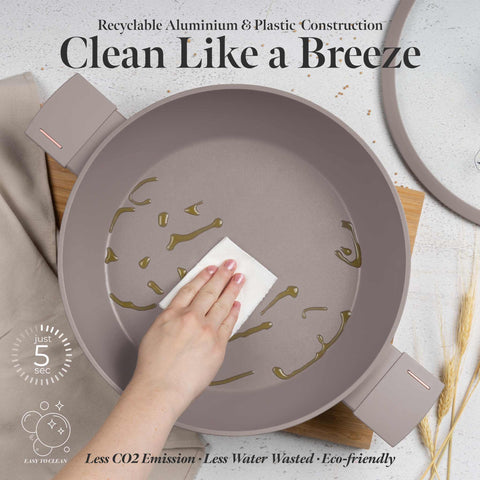  BH/8099, Olla baja con tapa de 30 cm, color topo mate, olla baja de 30 cm, olla baja, olla baja con tapa, olla, utensilios de cocina, cocina, ollas y cazuelas