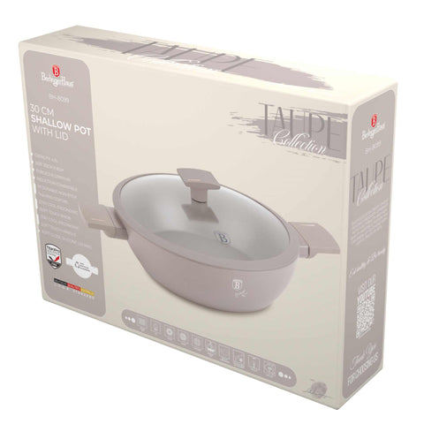 BH/8099, Olla baja con tapa de 30 cm, color topo mate, olla baja de 30 cm, olla baja, olla baja con tapa, olla, utensilios de cocina, cocina, ollas y cazuelas