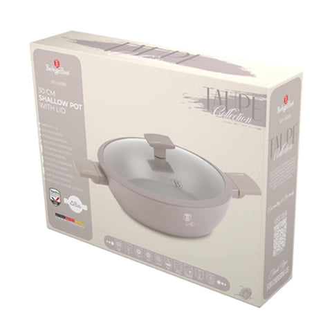 BH/8099, Olla baja con tapa de 30 cm, color topo mate, olla baja de 30 cm, olla baja, olla baja con tapa, olla, utensilios de cocina, cocina, ollas y cazuelas