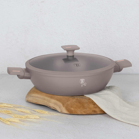 BH/8099, Olla baja con tapa de 30 cm, color topo mate, olla baja de 30 cm, olla baja, olla baja con tapa, olla, utensilios de cocina, cocina, ollas y cazuelas