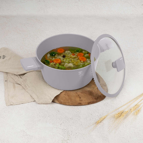 BH/8101, NUEVO, Cacerola con tapa 24cm, gris topo mate, cacerola 24 cm, cazuela, olla, cacerola con tapa, batería de cocina, cocinar,Berlinger Haus, Promintra