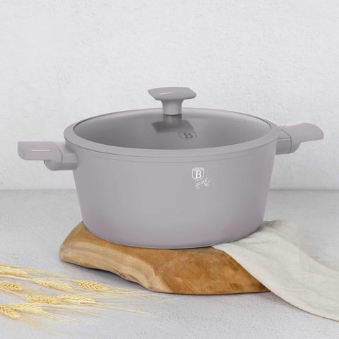 Product image of Casserole with lid 28cm. Part of the Taupe Collection . Features: • Material: forged aluminum with non-stick titanPro coating • Casserole with lid Ø28*12,4 cm 6,1L • Color: matt taupe REGISTERED DESIGN BY BERLINGE.... (Studio view). Official Berlinger Haus product, boosted by Promintra sl.
