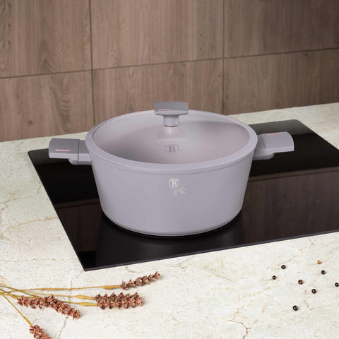 Product image of Casserole with lid 28cm. Part of the Taupe Collection . Features: • Material: forged aluminum with non-stick titanPro coating • Casserole with lid Ø28*12,4 cm 6,1L • Color: matt taupe REGISTERED DESIGN BY BERLINGE.... (Studio view). Official Berlinger Haus product, boosted by Promintra sl.