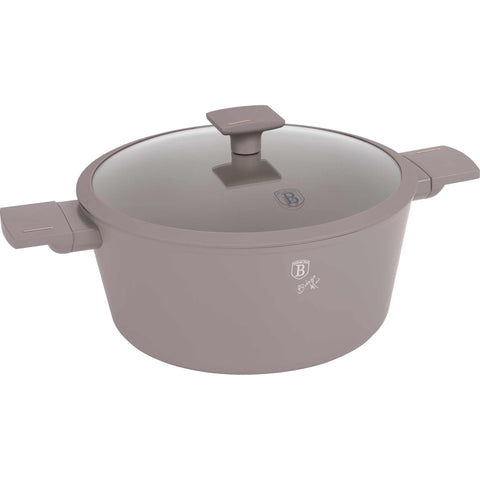 Product image of Casserole with lid 28cm. Part of the Taupe Collection . Features: • Material: forged aluminum with non-stick titanPro coating • Casserole with lid Ø28*12,4 cm 6,1L • Color: matt taupe REGISTERED DESIGN BY BERLINGE.... (Studio view). Official Berlinger Haus product, boosted by Promintra sl.