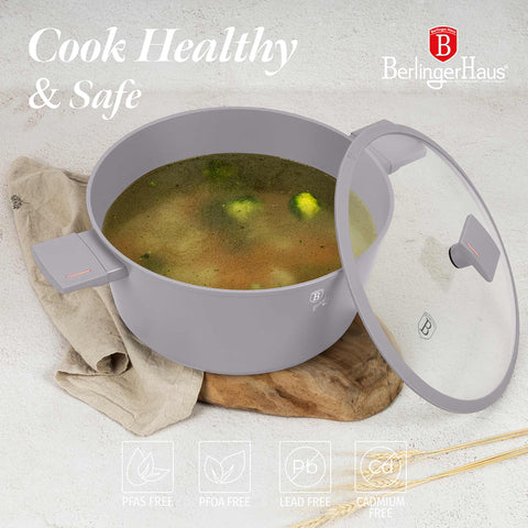 Product image of Casserole with lid 30cm. Part of the Taupe Collection . Features: • Material: forged aluminum with non-stick titanPro coating • Casserole with lid Ø30*13,5 cm 8L • Color: matt taupe REGISTERED DESIGN BY BERLINGER .... (Studio view). Official Berlinger Haus product, boosted by Promintra sl.