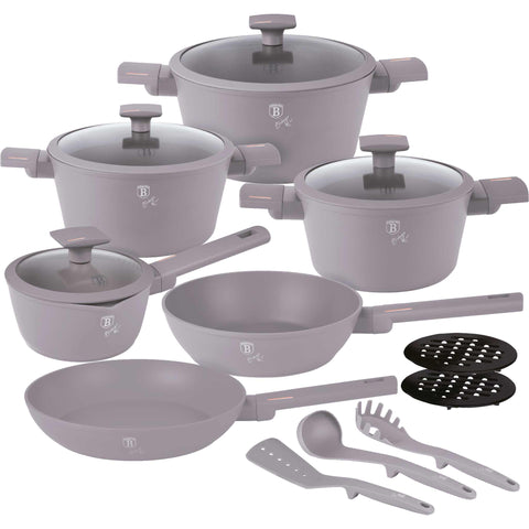 Juego de utensilios de cocina, ollas, juego de ollas, ollas y sartenes, juego de ollas y sartenes, juego, herramientas de cocina, cocina, utensilios de cocina, juego de utensilios de cocina de 15 piezas, gris topo mate, NUEVO, BH/8111