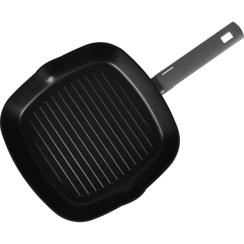 Product image of Grill pan 28cm. Part of the Anthracite Collection . Features: • Material: forged aluminum with non-stick titanPro coating • Grill pan Ø28*4,1 cm 2,1L • Color: matt anthracite REGISTERED DESIGN BY BERLINGER HAUS!. (Studio view). Official Berlinger Haus product, boosted by Promintra sl.