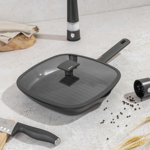  BH/8127,BL-3973,Sartén grill con tapa 28cm,Antracita mate,Sartén grill 28 cm con tapa,sartén,sartén,sartén grill,sartén grill con tapa,utensilios de cocina,cocinar,Sartenes