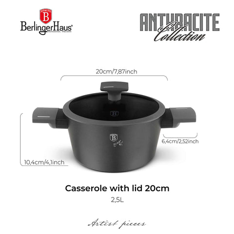  BH/8130,BH/8130N,Cacerola con tapa 20cm,Antracita mate,cacerola 20 cm,cacerola,olla,cacerola con tapa,batería de cocina,cocina,ollas y cazuelas