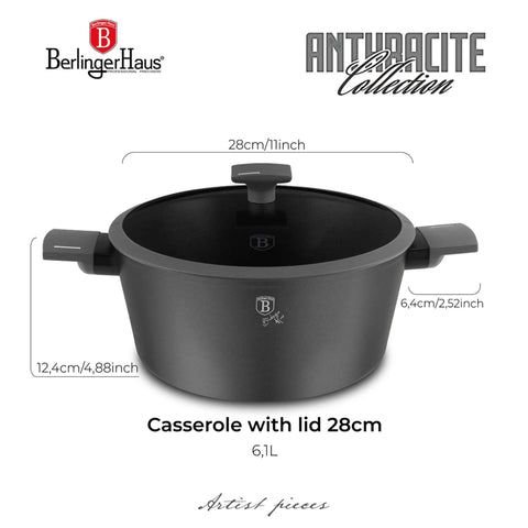  BH/8132N,BH/8132,Cacerola con tapa 28cm,Antracita mate,cacerola 28 cm,cacerola,olla,cacerola con tapa,batería de cocina,cocina,Ollas y cazuelas