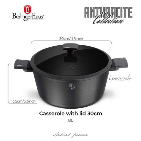  BH/8133, Cacerola con tapa 30cm, Antracita mate, Cacerola 30 cm, Cacerola, Olla, Cacerola con tapa, Batería de cocina, Cocina, Ollas y cazuelas