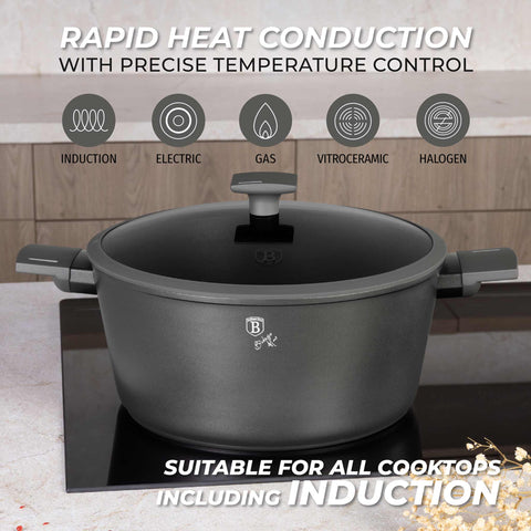  BH/8133, Cacerola con tapa 30cm, Antracita mate, Cacerola 30 cm, Cacerola, Olla, Cacerola con tapa, Batería de cocina, Cocina, Ollas y cazuelas