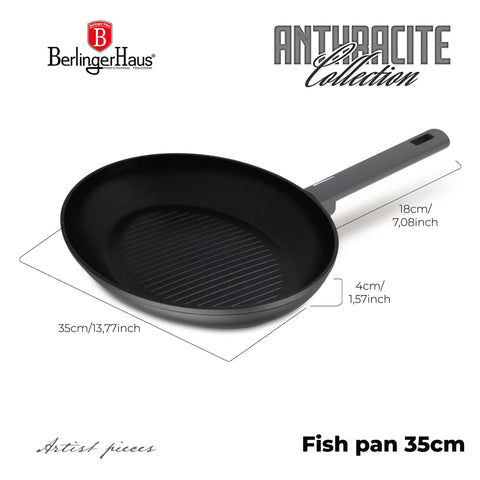  BH/8134, Sartén para pescado 35x25cm, Antracita mate, Sartén para pescado, Sartén para parrilla, Sartén, Sartenes