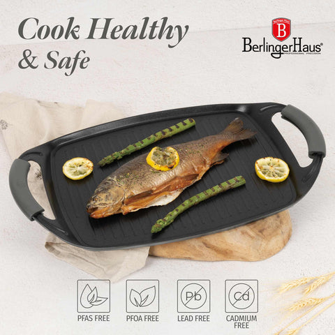  BH/8137, Plancha de asar 47cm, Antracita Mate, plancha de asar, parrilla, mango de silicona, Sartenes, Sartén de asar