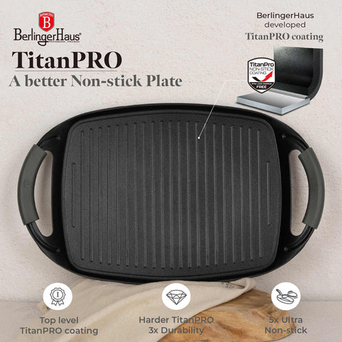  BH/8137, Plancha de asar 47cm, Antracita Mate, plancha de asar, parrilla, mango de silicona, Sartenes, Sartén de asar