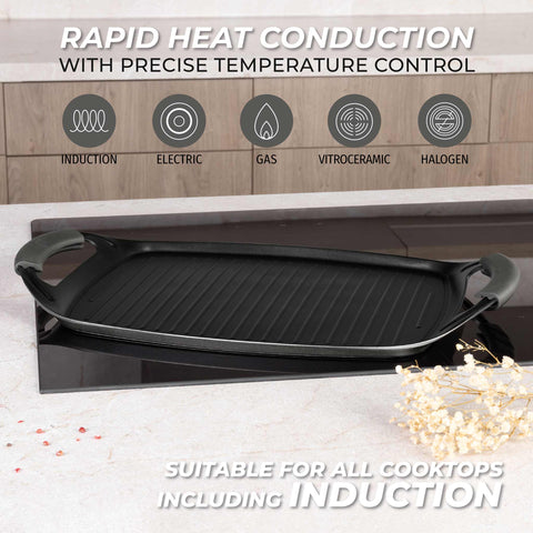  BH/8137, Plancha de asar 47cm, Antracita Mate, plancha de asar, parrilla, mango de silicona, Sartenes, Sartén de asar
