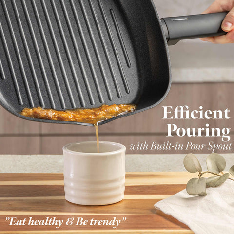 Product image of 3pcs frypan set. Part of the Anthracite Collection . Features: • Material: forged aluminum with non-stick titanPro coating • Include: • Frypan Ø20*4,5 cm 1,0L • Frypan Ø24*4,8 cm 1,7L • Grill pan Ø28*4,1 cm 2,1.... (Studio view). Official Berlinger Haus product, boosted by Promintra sl.