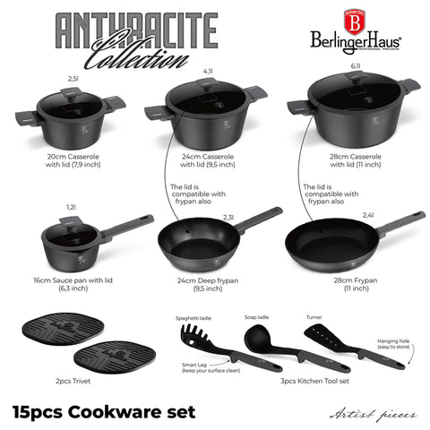  BH/8141,BH/8141N,BH/8141NN, juego de utensilios de cocina de 15 piezas, antracita mate, juego de utensilios de cocina de 15 piezas, juego de utensilios de cocina, ollas, juego de ollas, ollas y sartenes, juego de ollas y sartenes, juego, herramientas de cocina, cocina, utensilios de cocina, ollas y cazuelas