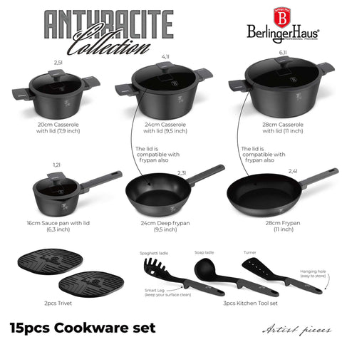  BH/8141NN,BH/8141,BH/8141N, juego de utensilios de cocina de 15 piezas, antracita mate, juego de utensilios de cocina de 15 piezas, juego de utensilios de cocina, ollas, juego de ollas, ollas y sartenes, juego de ollas y sartenes, juego, herramientas de cocina, cocina, utensilios de cocina, ollas y cazuelas