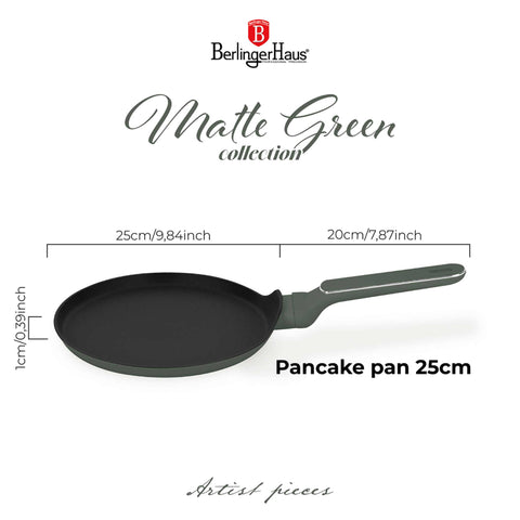 BH/8153, Sartén para panqueques de 25 cm, Verde mate, Sartén para panqueques de 25 cm, Nuevo diseño de mango, Sartén para panqueques, Utensilios de cocina, Cocina, Sartenes, Sartén para crepes/panqueques