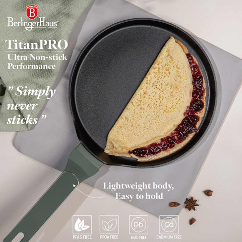 BH/8153, Sartén para panqueques de 25 cm, Verde mate, Sartén para panqueques de 25 cm, Nuevo diseño de mango, Sartén para panqueques, Utensilios de cocina, Cocina, Sartenes, Sartén para crepes/panqueques