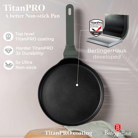 BH/8153, Sartén para panqueques de 25 cm, Verde mate, Sartén para panqueques de 25 cm, Nuevo diseño de mango, Sartén para panqueques, Utensilios de cocina, Cocina, Sartenes, Sartén para crepes/panqueques