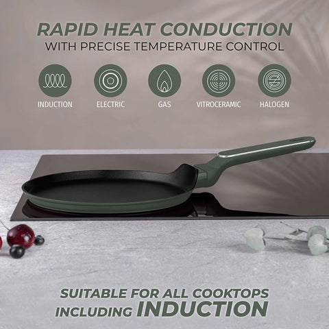 BH/8153, Sartén para panqueques de 25 cm, Verde mate, Sartén para panqueques de 25 cm, Nuevo diseño de mango, Sartén para panqueques, Utensilios de cocina, Cocina, Sartenes, Sartén para crepes/panqueques